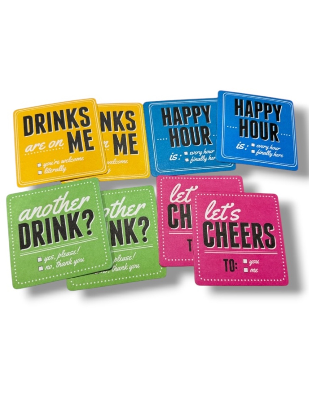 Conversation Coasters ~ Set of 8 Drinking/Party Theme Neon Colors Fun Game NWOT